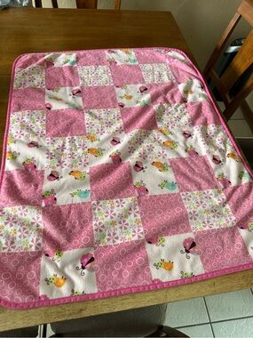 Graco Pink Floral Ladybug Sherpa Baby Blanket
